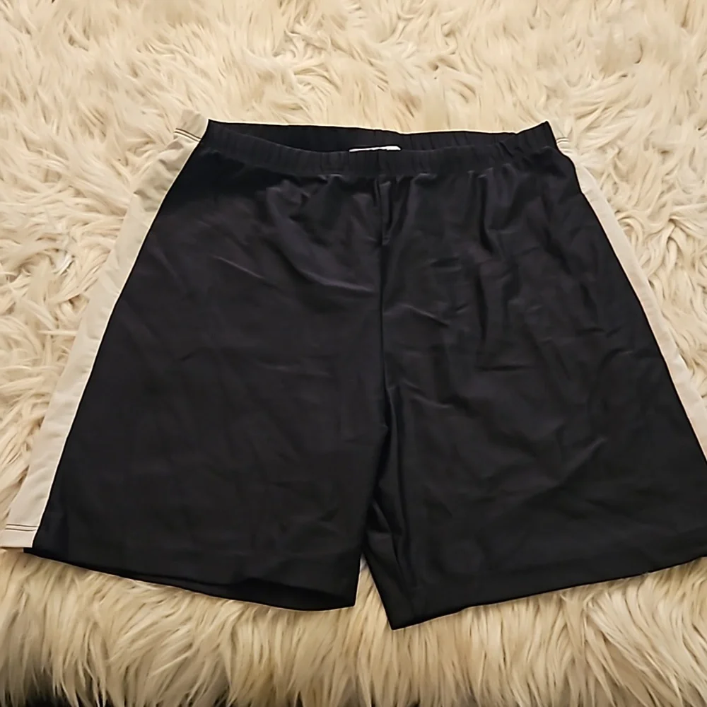 Mandee Sport Shorts – Black w/ White Stripes, Bike-Short Style, Size L
